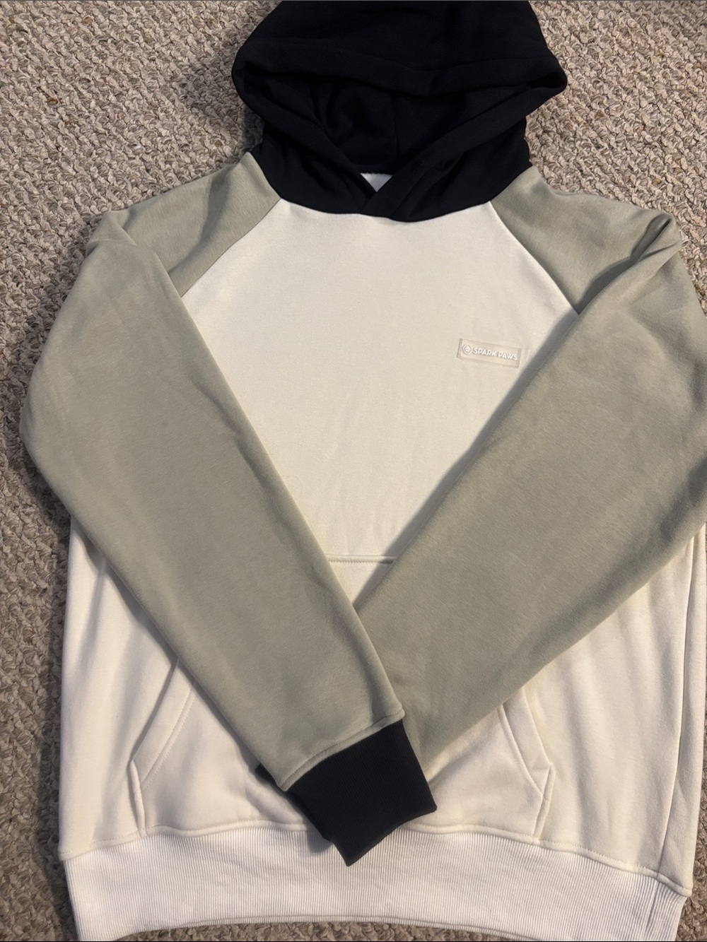 Men's Colorblock Hooded Sweatshirt - White, Olive & Black, Size M